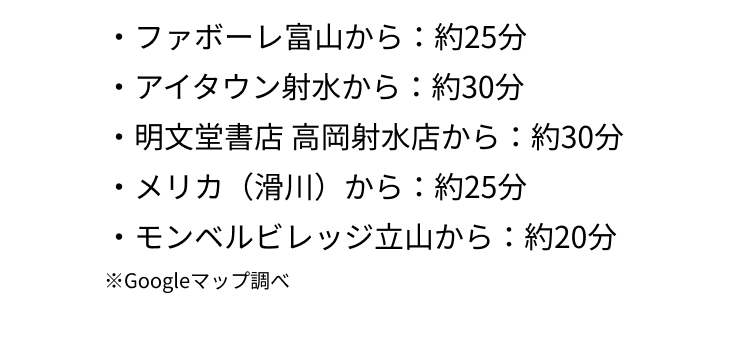 各地からのアクセス所要時間